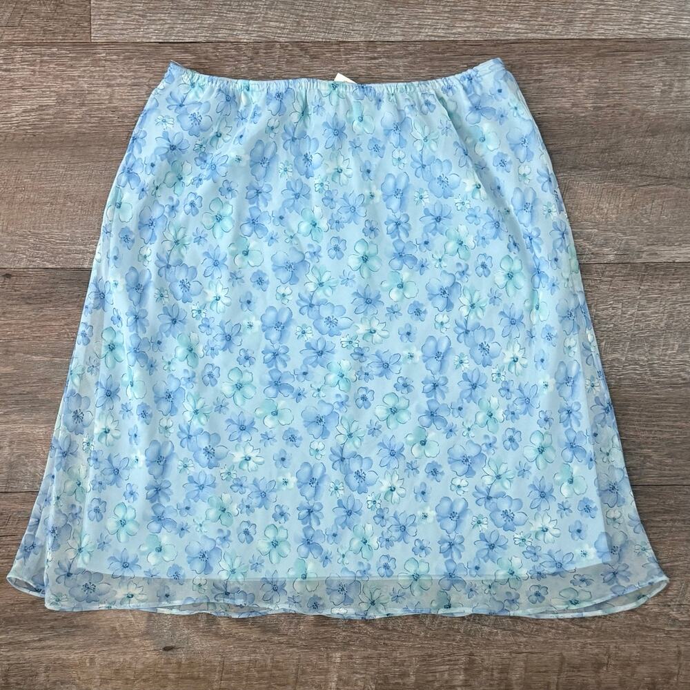 Vintage Miss Dorby Blue Floral A Line Skirt Size 13-14